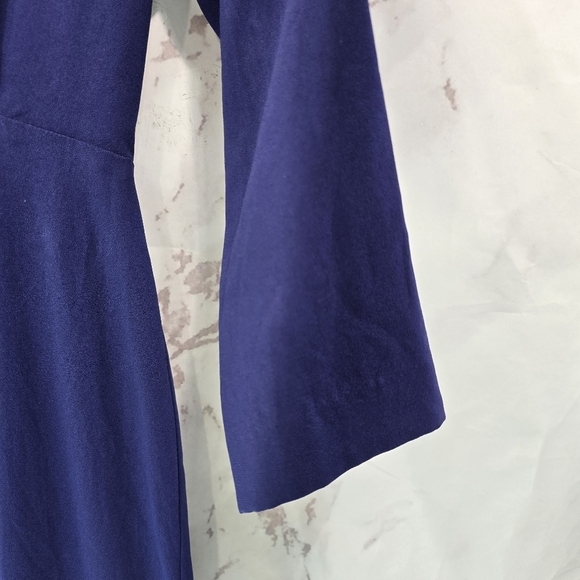 MM Lafleur Dress Womens 2 Blue V Neck Quarter Sleeve Knee Length Sheath Office - Picture 4 of 13